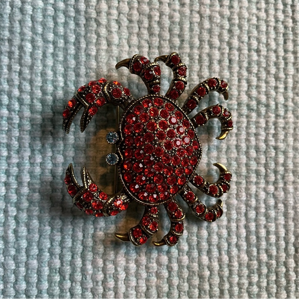 Heidi Daus Red and Gold Crab Brooch